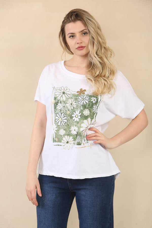 Daisy Multi Metallic Cotton T-Shirt Top