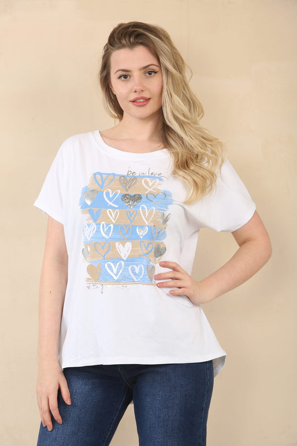 Brushed Heart Metalic Cotton T-Shirt Top