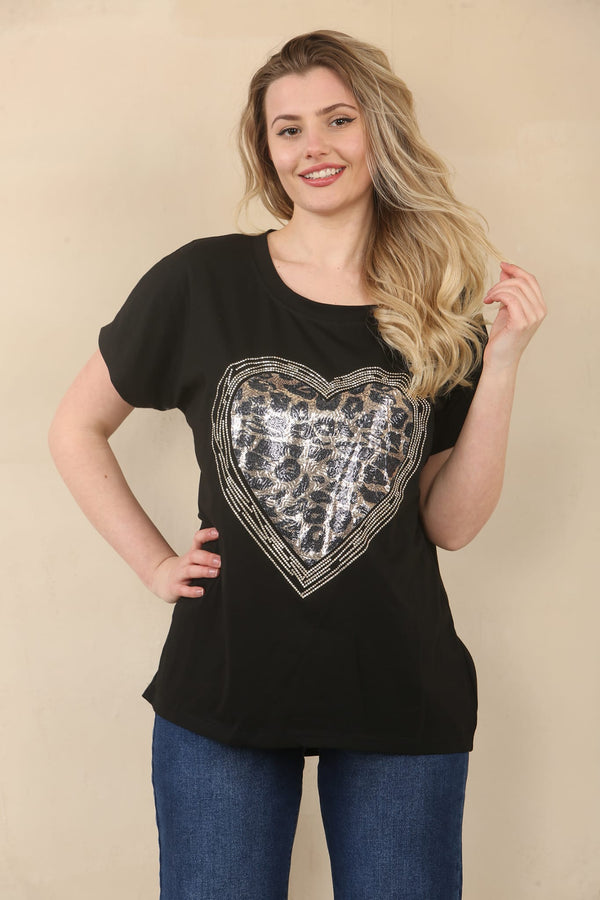 Leopard Stud Heart Cotton Italian T-Shirt