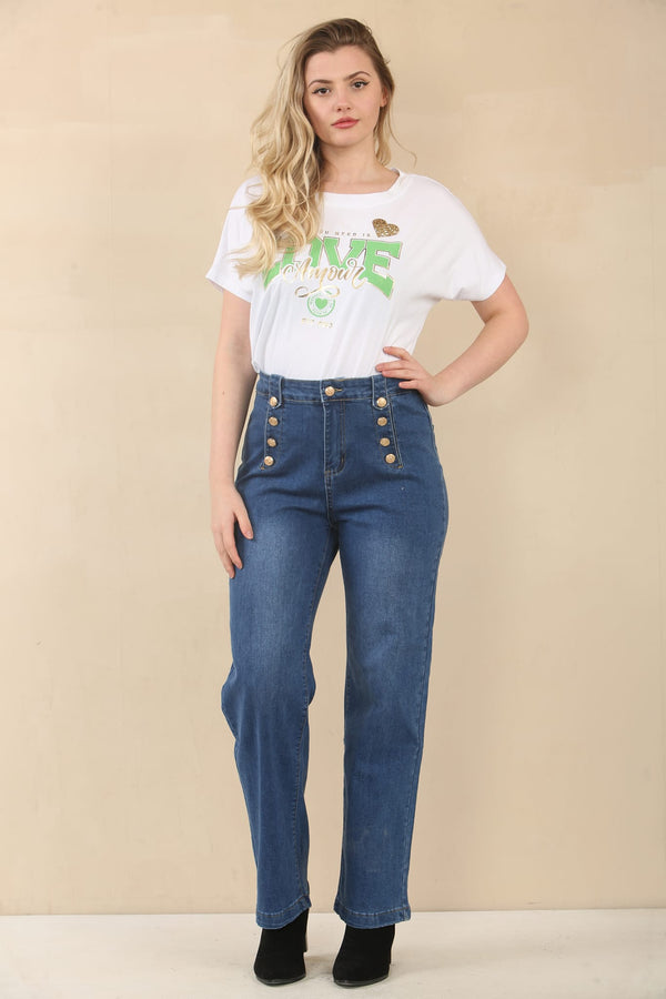 Wide Leg Gold Button Fly Front Voggo Jeans