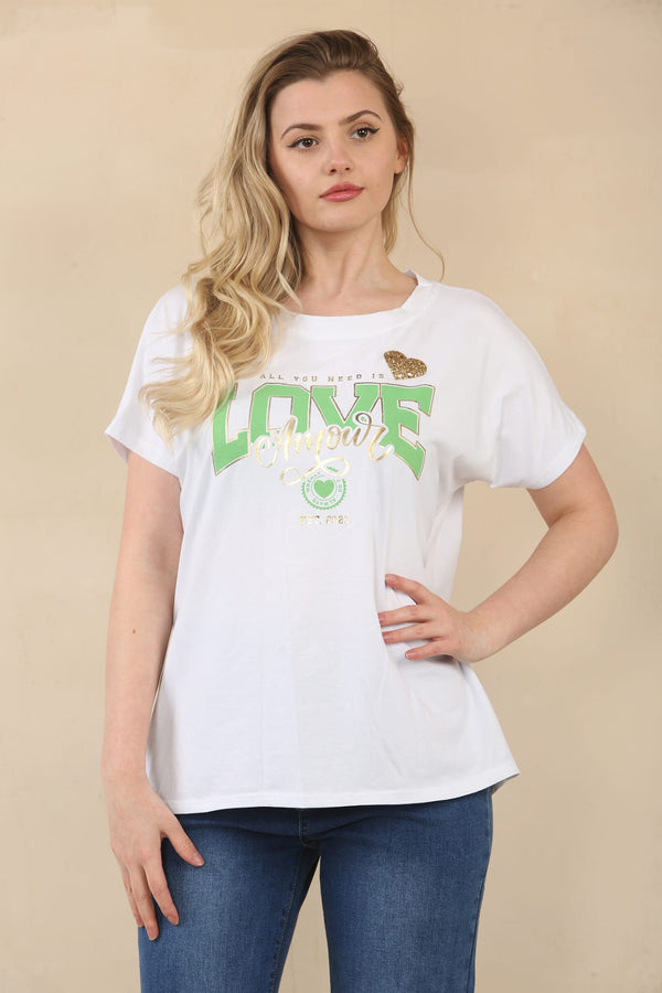 Love Slogan Cotton T-Shirt Top