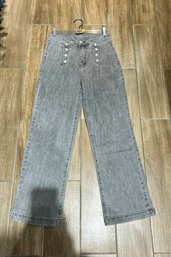 Wide Leg GREY Silver Button Fly Front Voggo Jeans