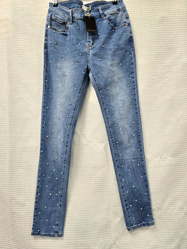 Pearl Embellished Voggo Cotton Stretch Jeans