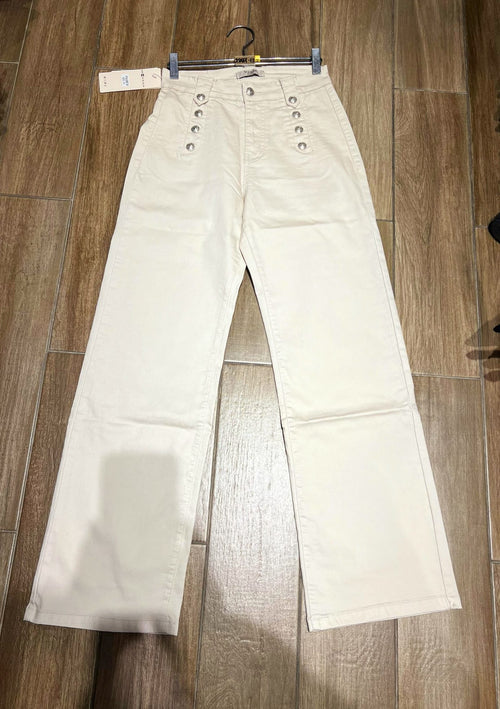 Beige Wide Leg Silver Button Voggo Jeans