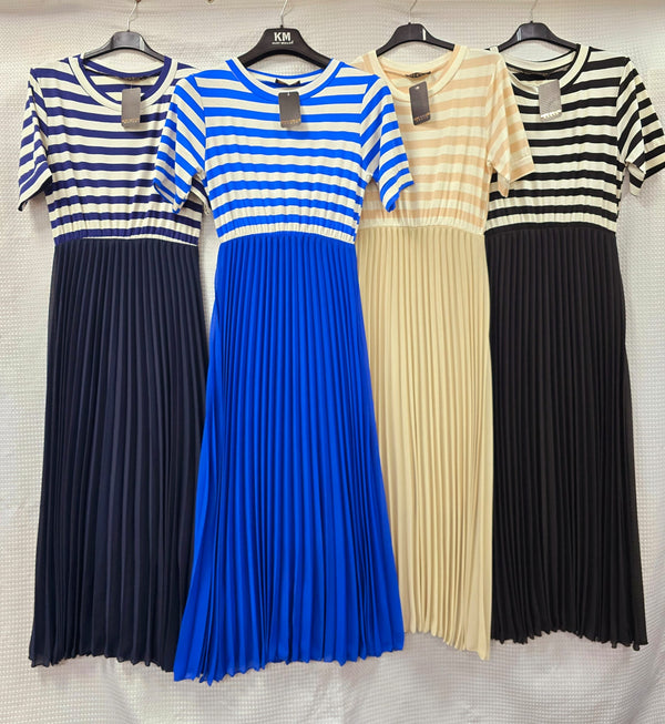 Cruise Stripe Plisse Pleated Maxi Dress