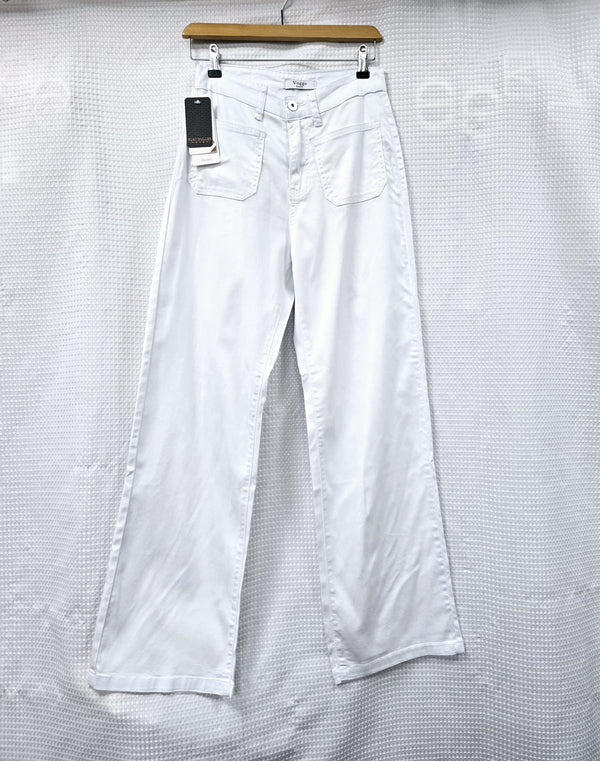 White 2 Front Pocket Wide Leg Stretch Jeans