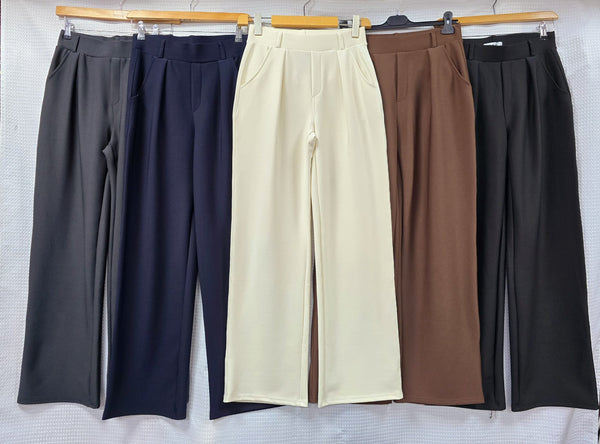 Wide Leg Bi Stretch Elasticated Stretch Trousers