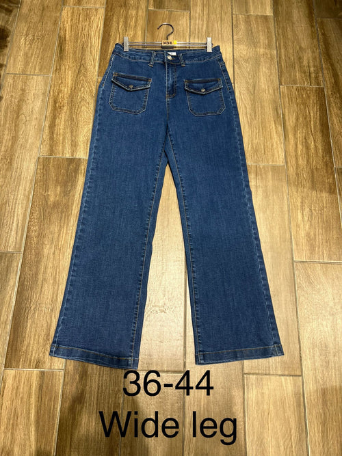 Flap 2 Front Pocket Wide Leg Stretch Jeans