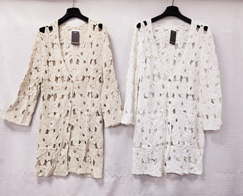 Long Crochet Cotton 2 Pocket Cardigan