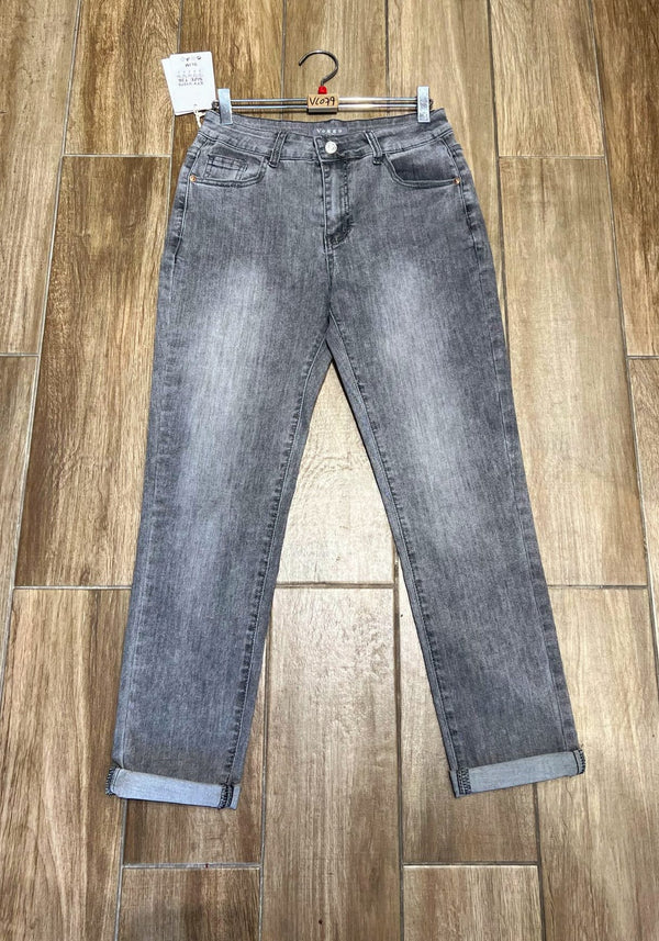 Grey Slim Fit Turn Up Jeans