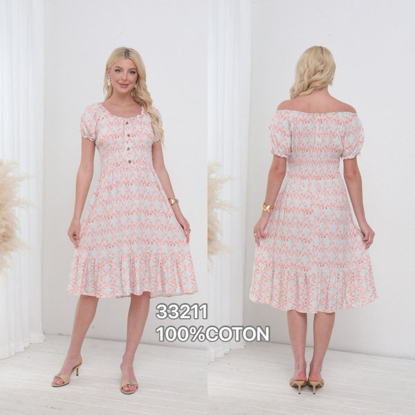 Ambi Pure Cotton Bardot Rouched Midi Dress