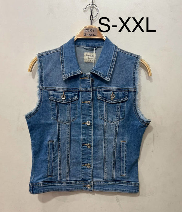 Denim Stretch Waistcoat Raw Edge