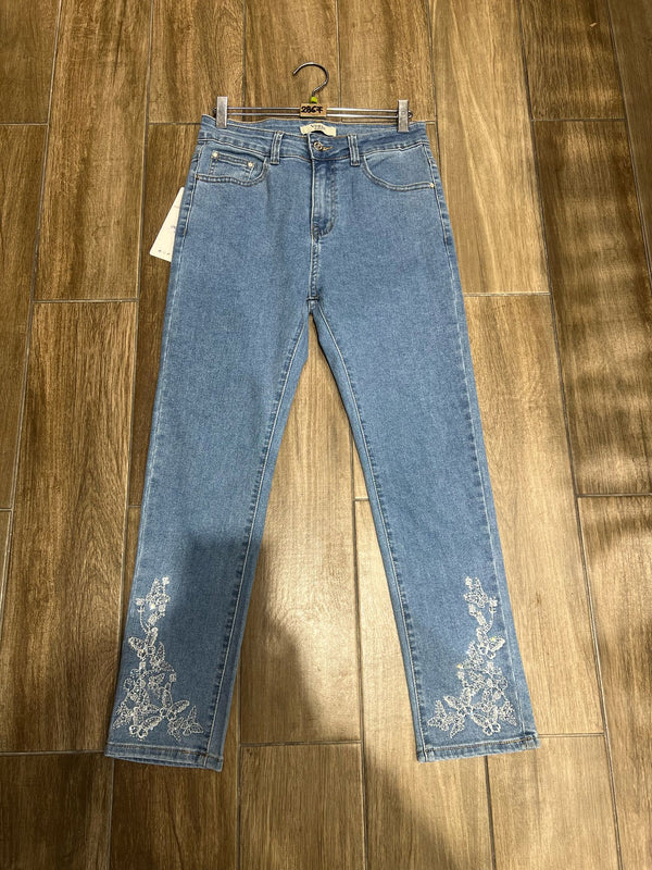 Butterfly Diamante Lace Stretch Voggo Jeans