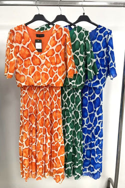 Tonal Pebble Giraffe Plissee Layered Midaxi Dress
