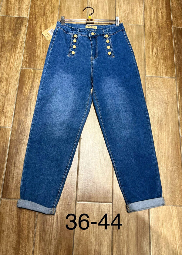 Gold Button Mom Fit Turn Up Jeans