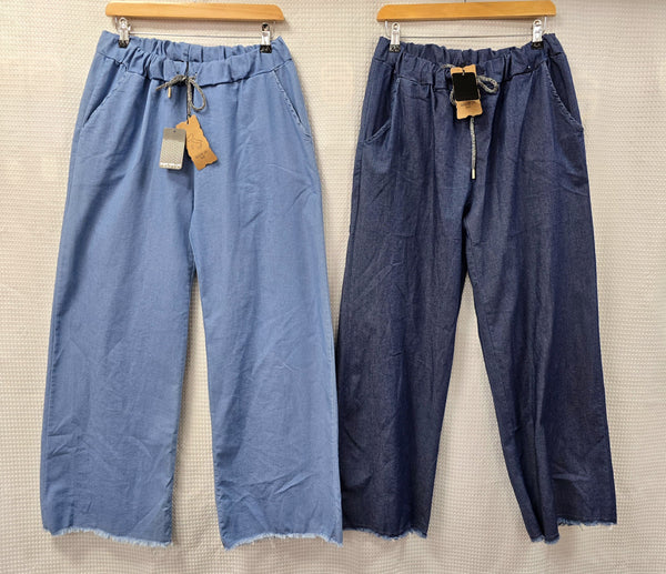 Wide Leg Frayed Hem Denim Magic Trousers