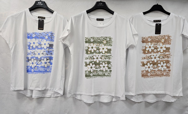 Daisy Metallic Cotton T-shirt Top