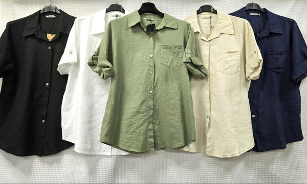 Linen Cotton Blend Turn Up Sleeve Shirt