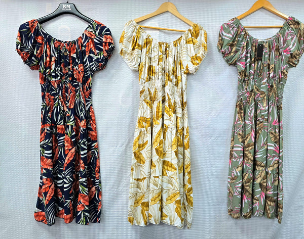 Tropical Palm Bardot Midi dress
