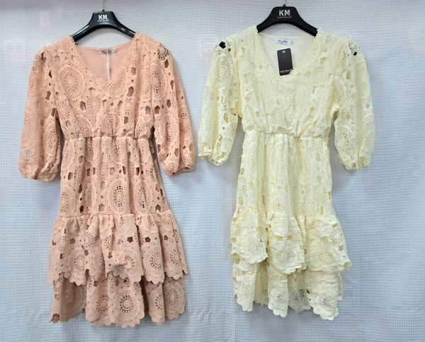 Frill Crochet Cotton Panel Midi Dress