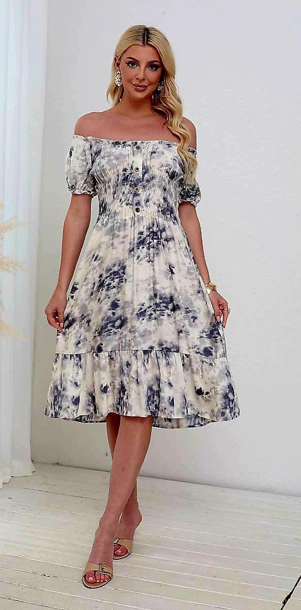Tye Dye Linen Cotton Bardot MIDI Dress