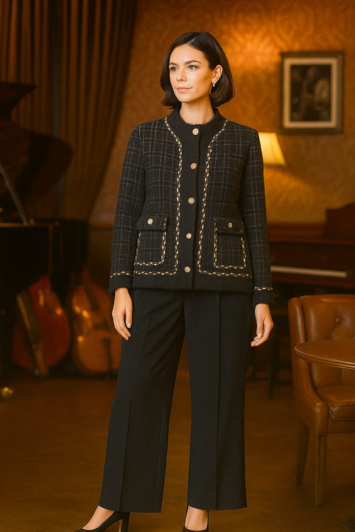 Pearl Gold Plait Detail Edge Ch Cardigan