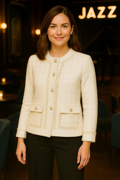 Pearl Gold Plait Detail Edge Ch Cardigan