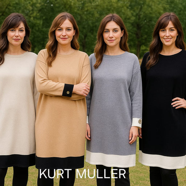 Fine Knit Gold Button Tunic Dress