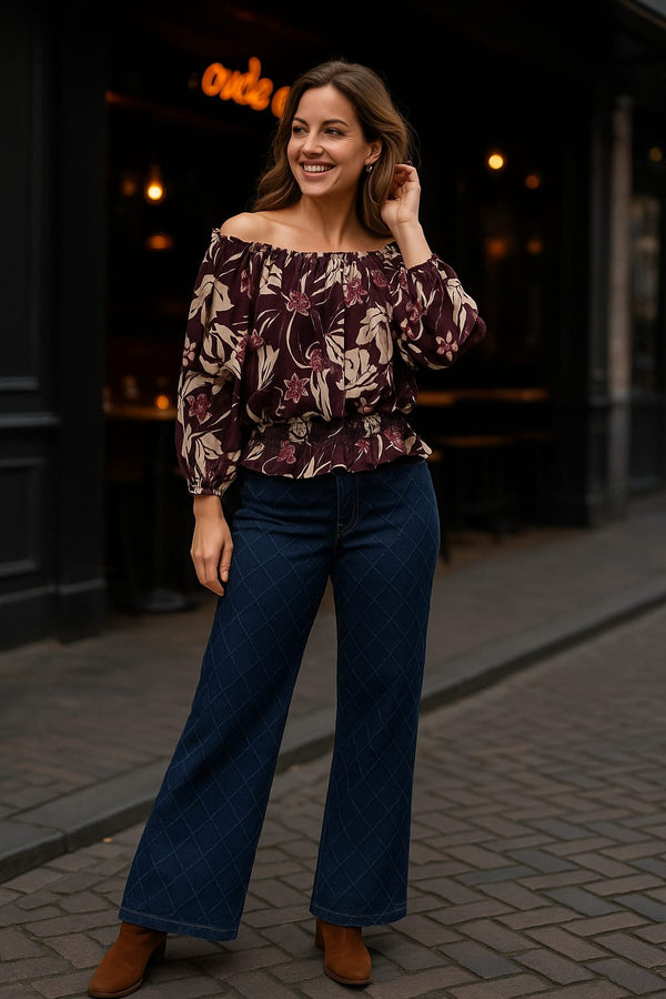Wide Leg Textured Diamond Indigo Voggo Jeans