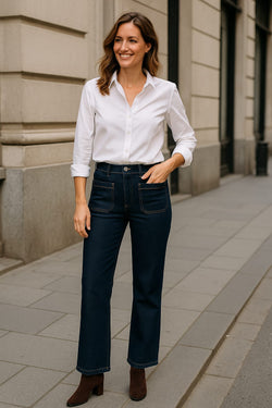 Two Front Pocket Wide Leg Dark Wash Indigo Jeans