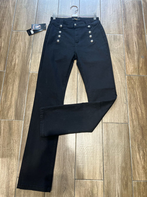 Voggo black straight silver button  jeans