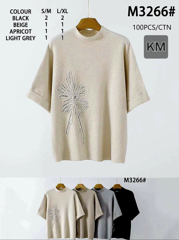 Silver Leaf Embellished Knit Top