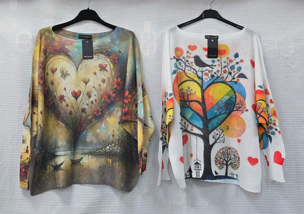 Mesh Long sleeve Printed Fine Knit Top