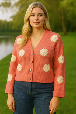 Strawberry 3d daisy knit Cardigan