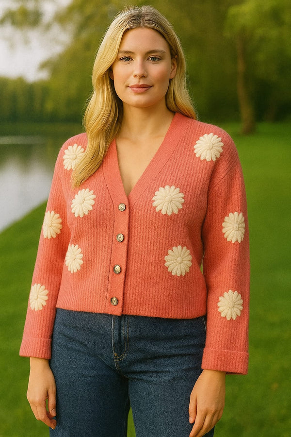 Strawberry 3d daisy knit Cardigan
