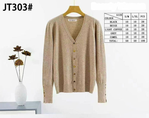 V Gold Button Cuff Fine Knit Cardi