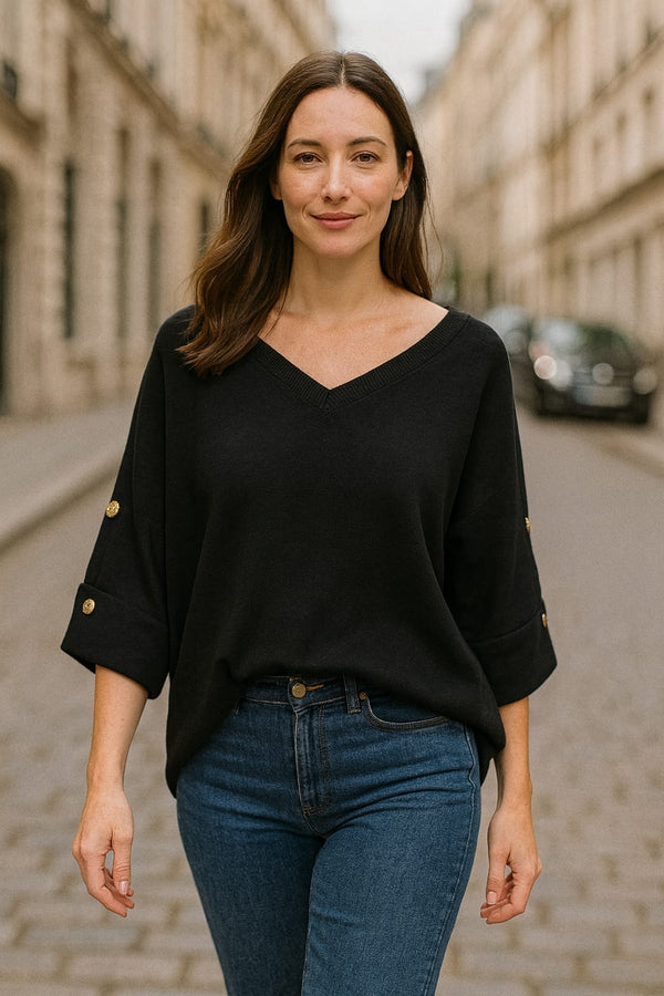 V Gold button shoulder knit