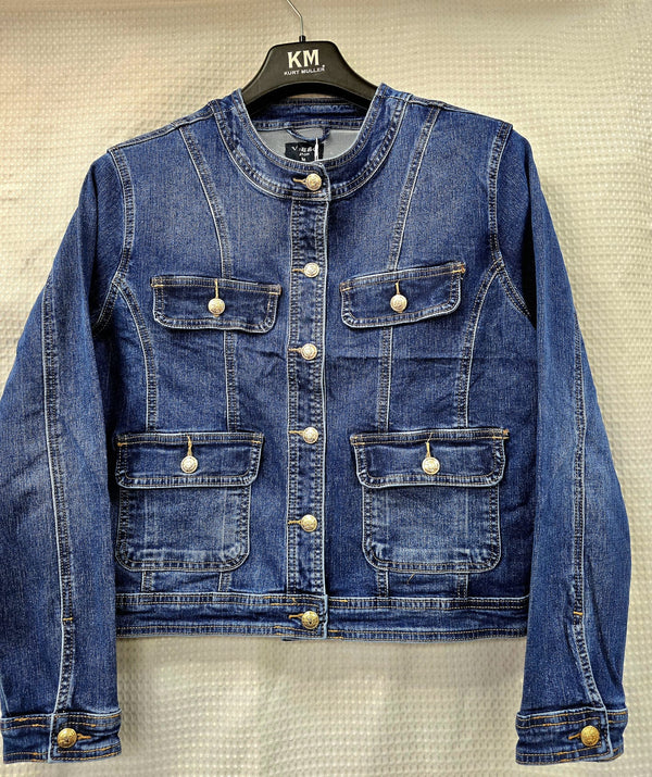 Voggo Gold Button Mandarin Denim Jacket