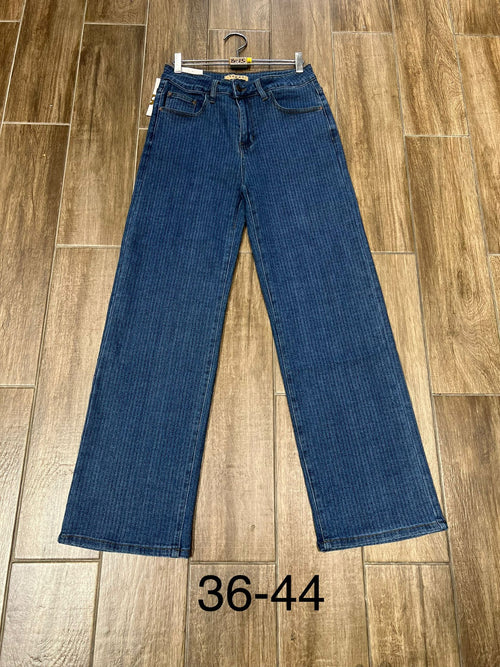 Striped Wide Leg Stretch Jeans