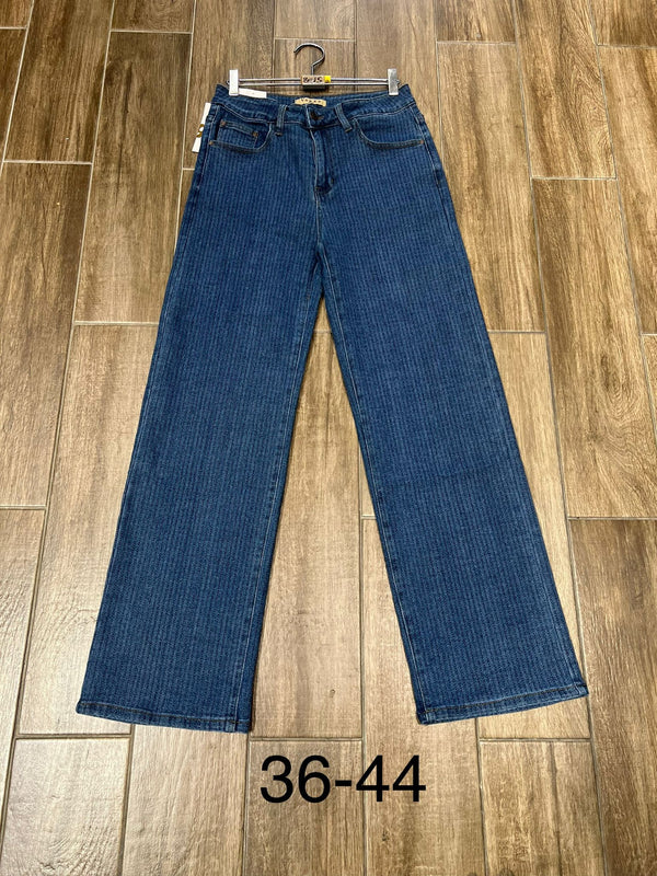 Striped Wide Leg Stretch Jeans