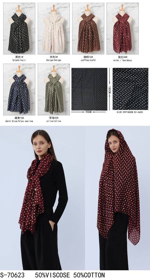 Polka Dot Gold Foil Cotton Blend Scarf
