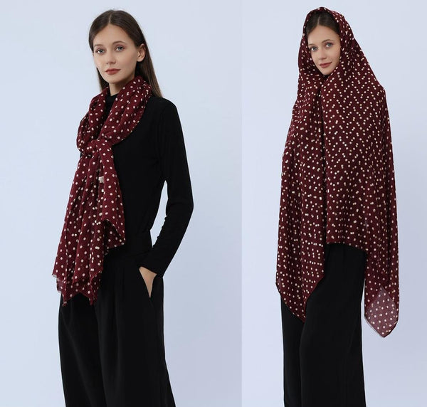 Polka Dot Gold Foil Cotton Blend Scarf
