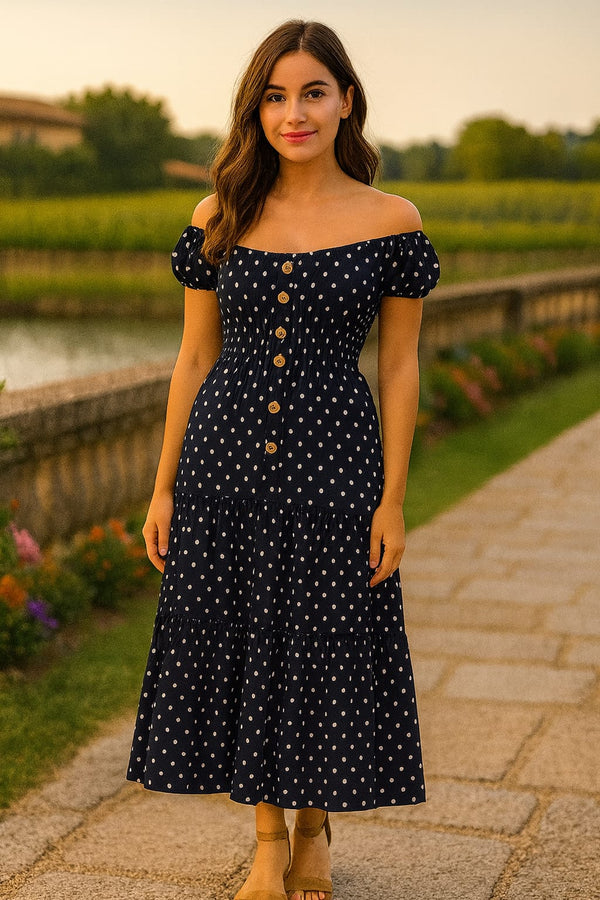 Polka Dot Bardot Maxi Dress