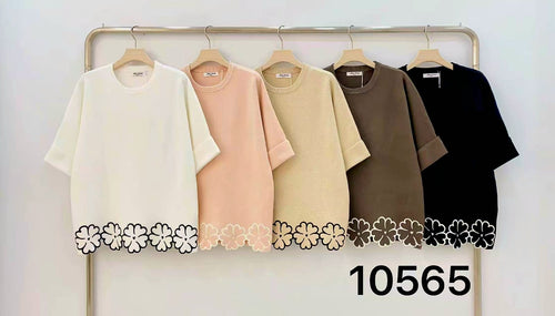 Floral Trim turn up Sleeve knit Jumper