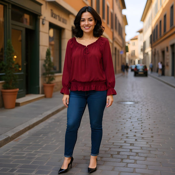Plain Ruffle Bardot Blouse