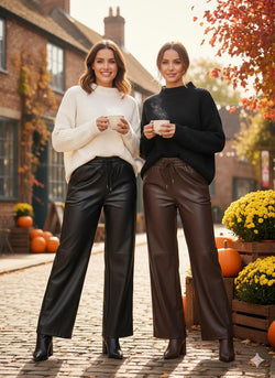 Wide Leg PU Leather Look Trousers