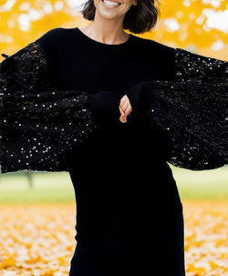 Sequin Batwing Sleeve Fine Knit