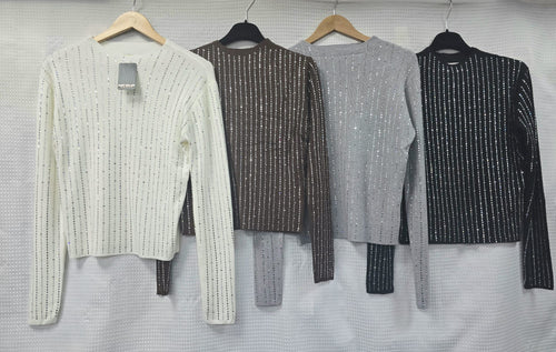 Silver Detailed Sparkle Fine Knit Top