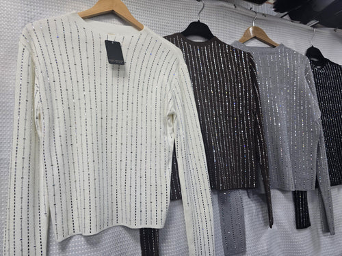 Silver Detailed Sparkle Fine Knit Top