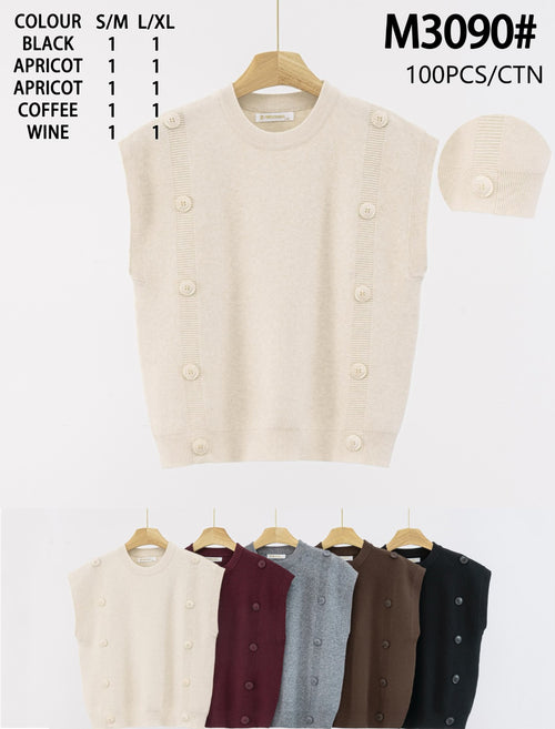 Crew Neck Buttoned Slipover Knit Vest
